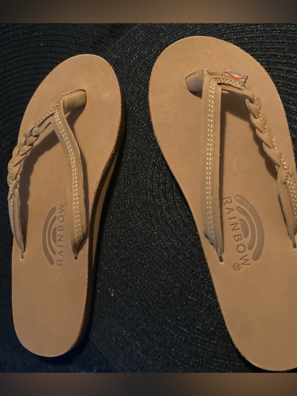 Rainbow Women's Braided Tan Leather Flip Flops.